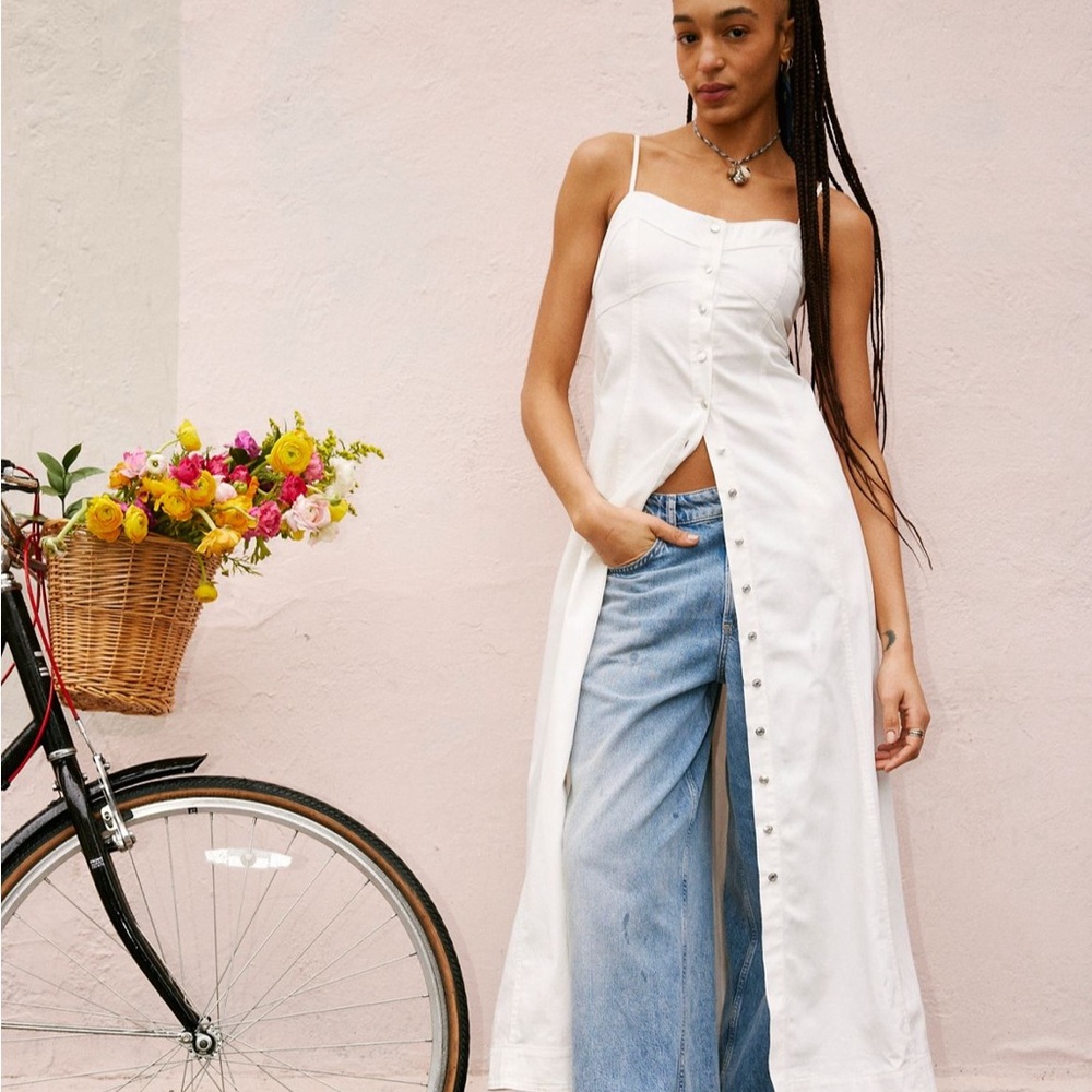 Free People Cream Button-Down Dress